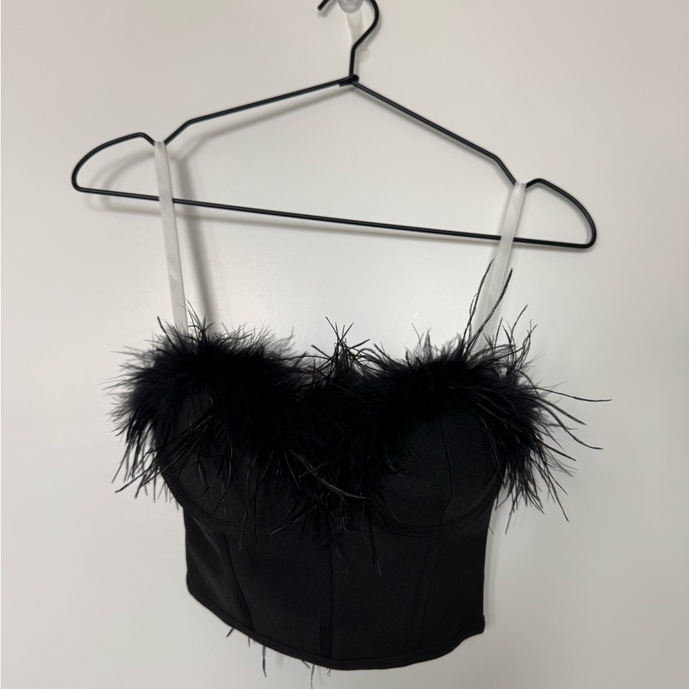 Black Feather Corset Crop Top
